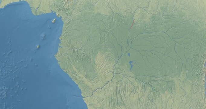 Republic of the Congo on Globe. Zoom into the country with Earth spinning on dark background. Physical world map with Republic of the Congo and label on it. Country view animation.