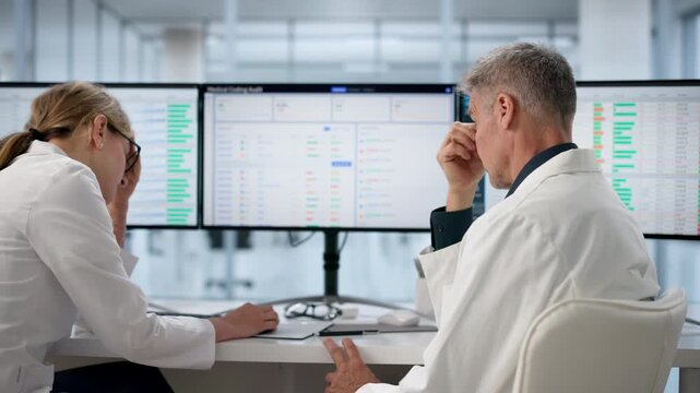 Hospital Administrator Looks Stressed While Reviewing Spreadsheets