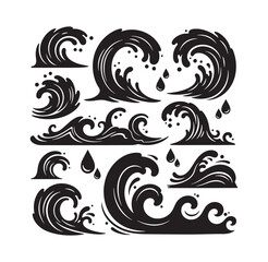 Fototapeta premium set of wave graphics and water drops on white background