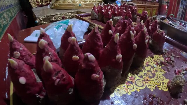 Red Tsampa (Torma) in Tibetan Buddhist Monastery, Tibet

