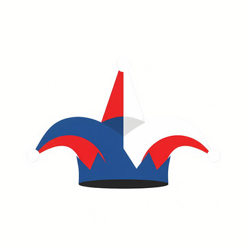 Jester Hat Blue Red Flat Icon - Court Fool Clown Cap Vector Illustration