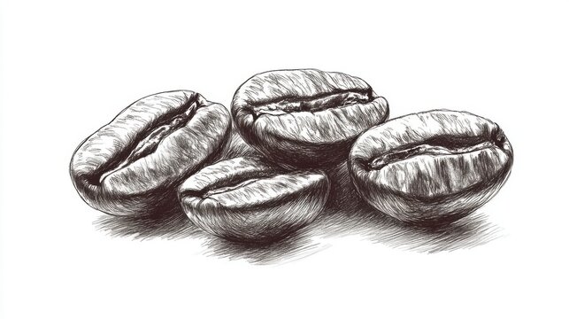 Hand-drawn Coffee Beans Illustration in Black and White Style