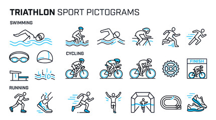Naklejka premium Triathlon Sport Pictograms: Swimming, Cycling, Running Icons