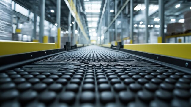 Industrial Conveyor Belt System Running Inside a Factory