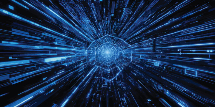 Futuristic blue glowing geometric digital tunnel background with futuristic technology geometric background abstract cyberspace communication connection electronic information innovation