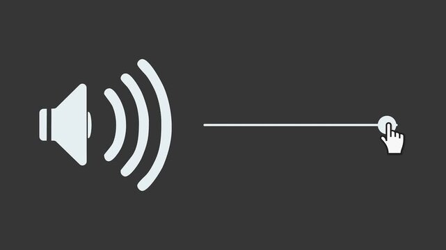 Video animation of a audio volume level control icon animation, sound volume slider interface - close-up.
