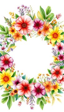 Floral Wreath Frame with Colorful Spring Flowers