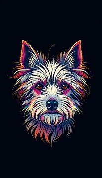 Colorful Stylized Dog Portrait on Black Background