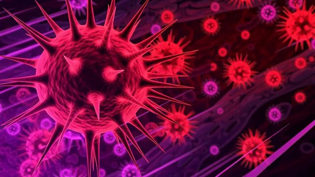 Microscopic view of virus pathogens in bloodstream motion. 4k video
