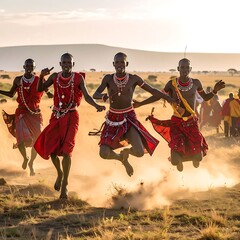 Fototapeta premium African men in traditional dance attire.