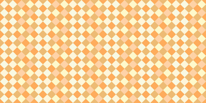 Seamless geometric pattern with alternating orange, yellow, and beige diamond shapes in a classic checkered grid design.
