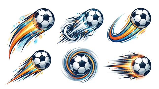 Dynamic soccer ball illustration with fiery motion streaks for sports