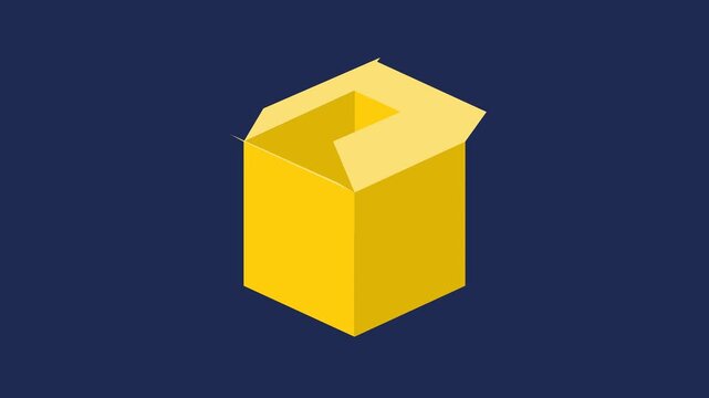 Yellow cardboard box opening and closing loop animation