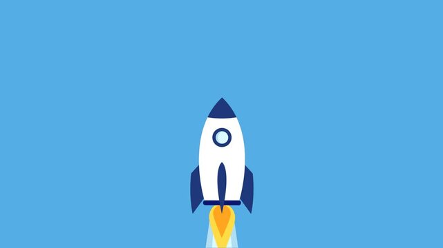 Animated rocket launching into space concept