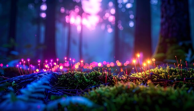 Glowing Mushrooms in Forest Environment.