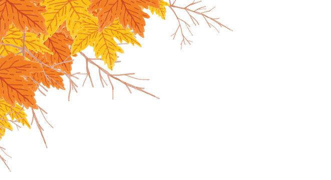 Autumn leaves corner border with copy space watercolor illustration