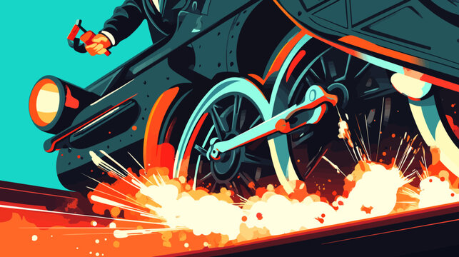 Racing train crashes with sparks flying, engine emits explosion