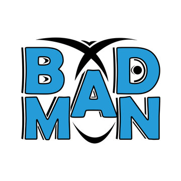 Creative blue bad man typography vector design with cartoon face expression