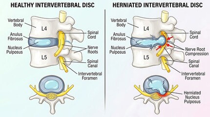 Comparison between healthy and herniated intervertebral disc