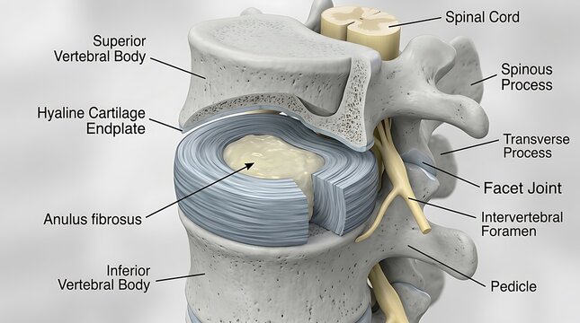 Human intervertebral disc anatomy and spinal column structure