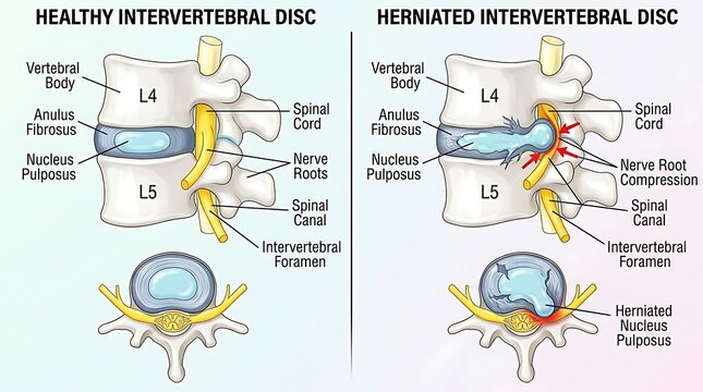 Comparison between healthy and herniated intervertebral disc
