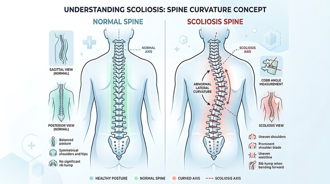 Understanding scoliosis spinal curvature concept anatomical chart