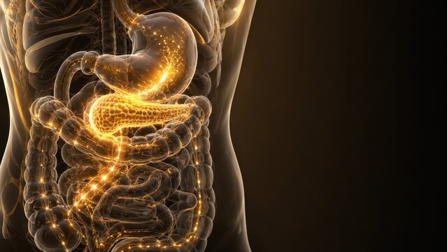 Human Anatomy Featuring GLP-1 Mechanism in Pancreas for Healthcare Education