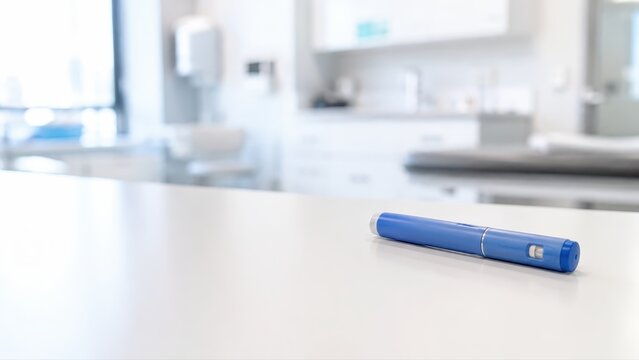 GLP-1 Injection Pen on Clinic Desk for Diabetes and Obesity Healthcare