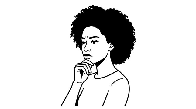 African American woman with afro thinking.