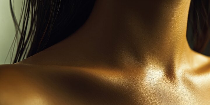 Close-up portrait focusing on the graceful neck and collarbone of a woman
