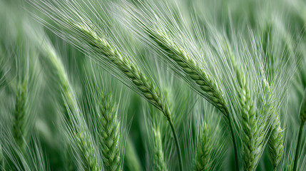 Fototapeta premium Close Up of Green Wheat Field with Soft Motion and Natural Light