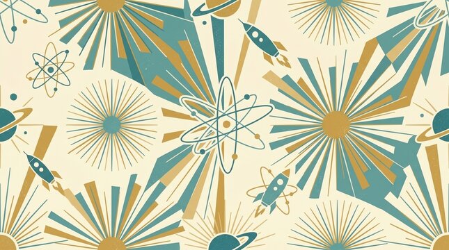 Mid-century modern atomic starburst seamless pattern background