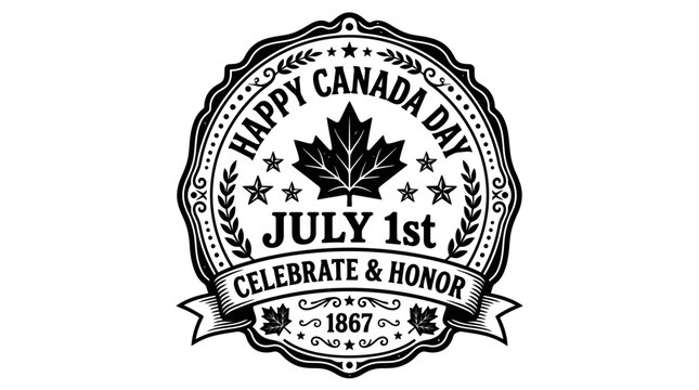 Vintage Canada Day circular badge celebrating national pride with maple leaf and July 1st date
