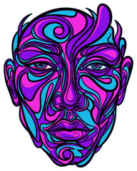 Obraz premium Abstract Face Portrait with Swirling Purple Pink and Blue Patterns