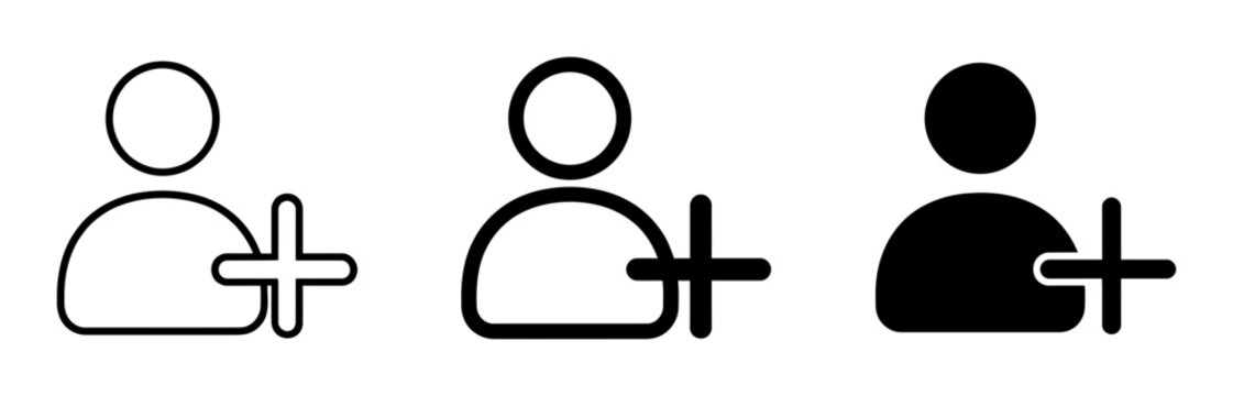 3 User icons with add friend, outline solid styles, UI and web interface design