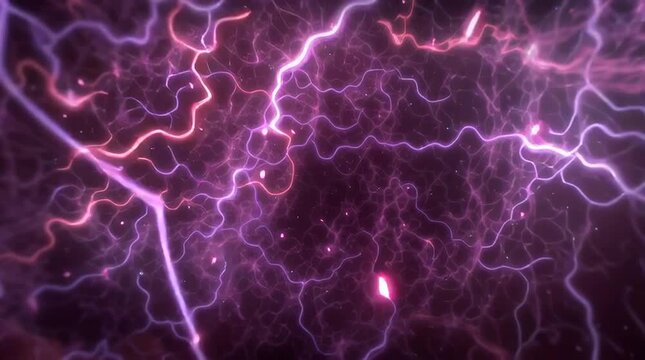 A vibrant purple plasma lightning sphere and flowing electrical currents streak across a dark patterned background, creating a sci-fi cosmic energy effect.