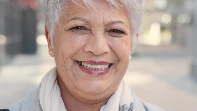 Face, laugh and business woman in city, real estate agent and worker with career experience. Portrait, mature realtor and funny person with confidence, property development and opportunity in India