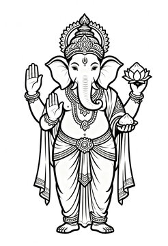 Lord Ganesha Line Art Illustration &ndash; Traditional Hindu Deity Devotional Artwork