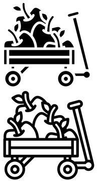 Simple Black and White Garden Wagon Full of Apples Line Art