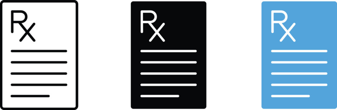 Clinical medication prescription vector icons bundle with line art and colors