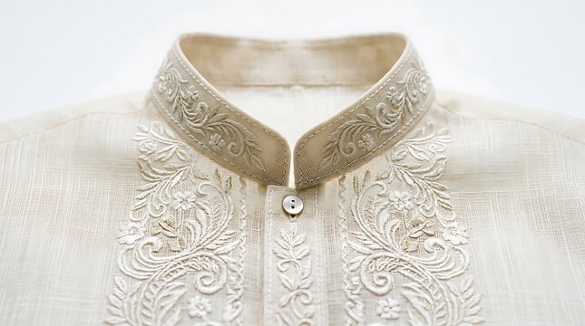 Close-up of Traditional Filipino Barong Tagalog with Embroidery