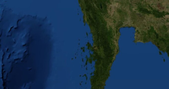 Kadan Kyun on Globe. Zoom into the island with Earth spinning in space. High detail physical world map with Kadan Kyun on it. Elements of this image furnished by NASA.
