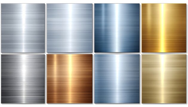 Set of eight metallic brushed steel and gold texture backgrounds.