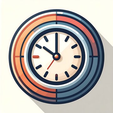 A digital illustration of a wall clock with a white face
