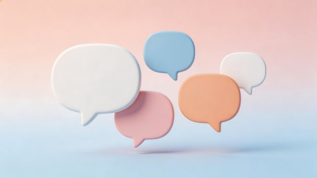 Colorful speech bubbles on gradient background for creative digital media and visual arts