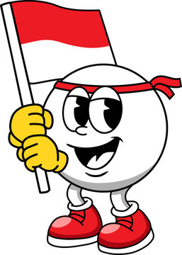 cartoon character waving indonesian flag illustration