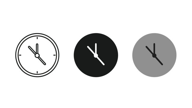 Minimalist clock face vector icon set: Clipart, sticker - icon set - Line and glyph solid icon and logo template 