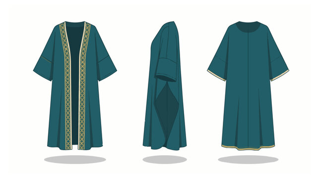 Traditional teal colored robe illustrations.