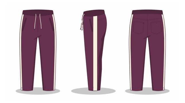 Maroon sweatpants with white stripes illustration.