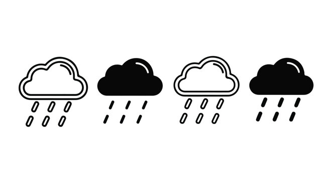 Rainy cloud weather vector icon set: Clipart, sticker - icon set - Line and glyph solid icon and logo template 
